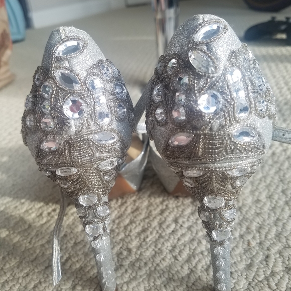 Sparkly Silver Beaded Heels - Picture 3 of 4